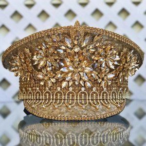 WhoCaresWhyNot Handmade Quartz Gold Captain Hat, Festival, Burning Man